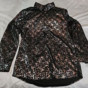 Geometric Bronze Patterned Button-Up Long Sleeved Shirt Size XL